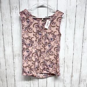 Bonita Shirt Women Sz 38 Pale Pink Paisley Pattern Round Neck Sleeveless Blouse